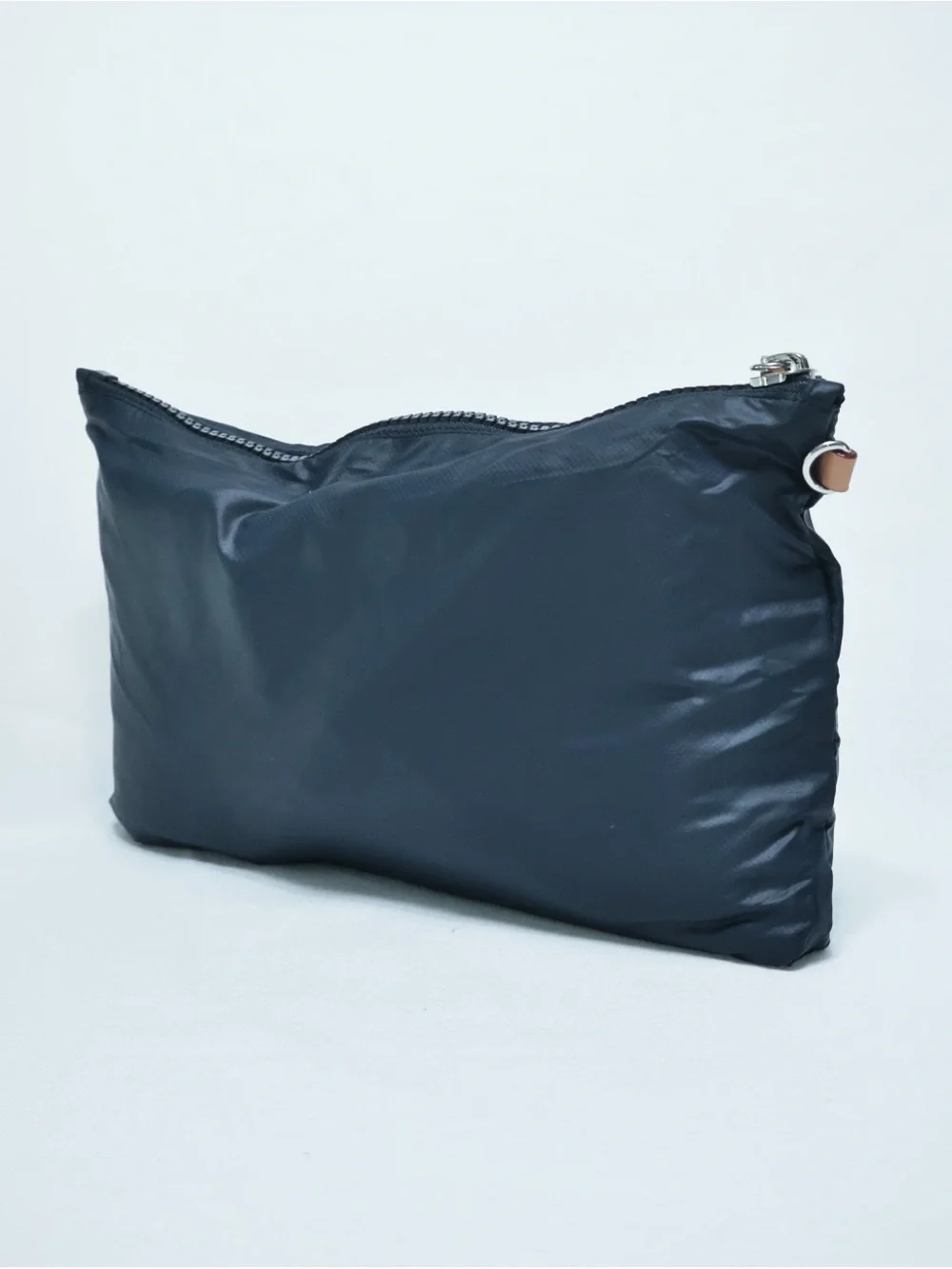 MZ Wallace Navy Blue Nylon Cosmetic Pouch with Tan Leather Accent